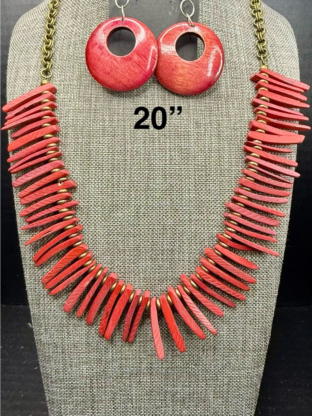 Vibrant Red Spike Necklace and Hoop Earring Set - 20"